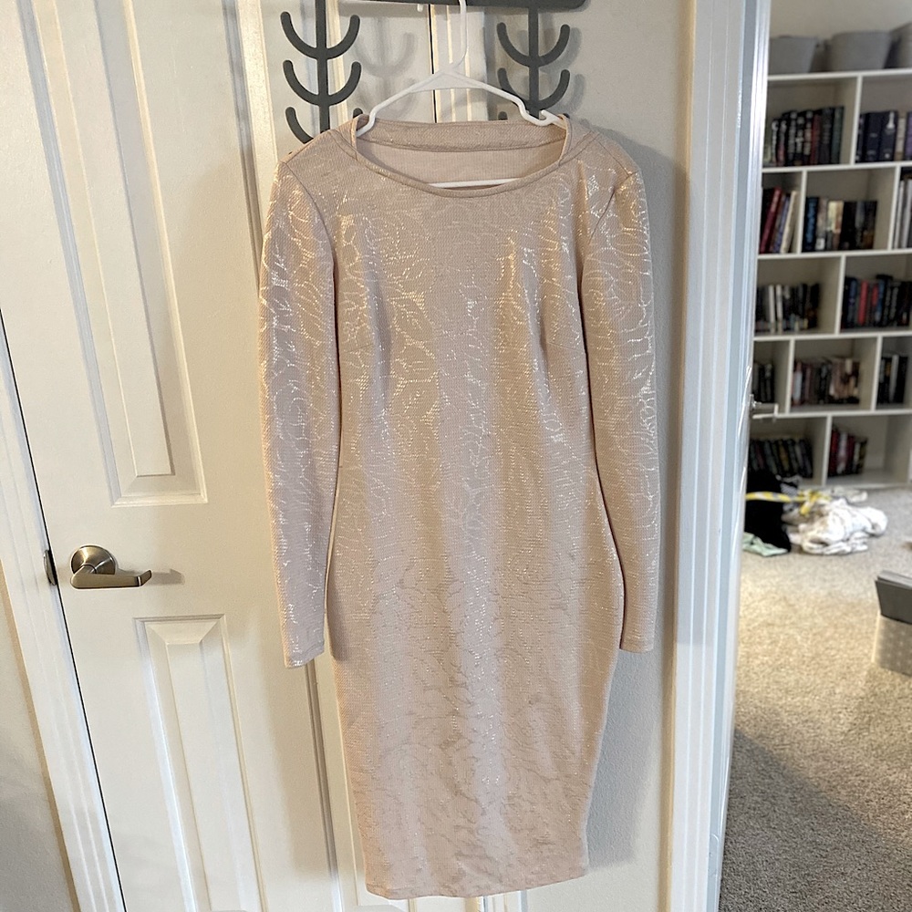 Baby Pink Glitter Floral Midi Dress